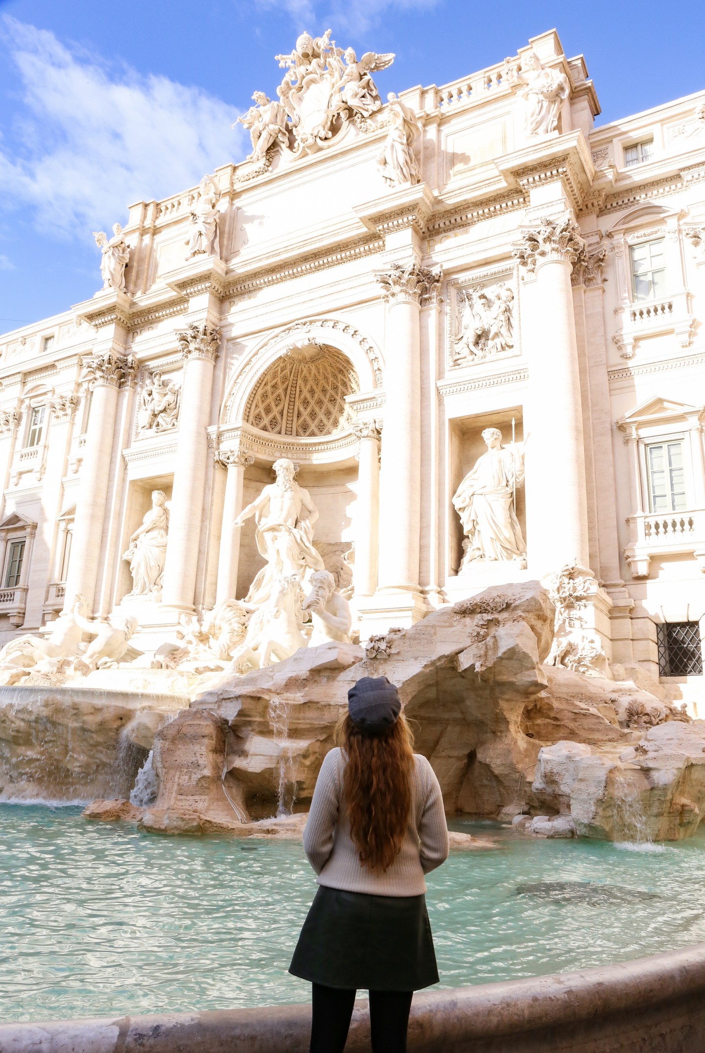 Girl Trevi Fountain Empty Sunshine in Rome